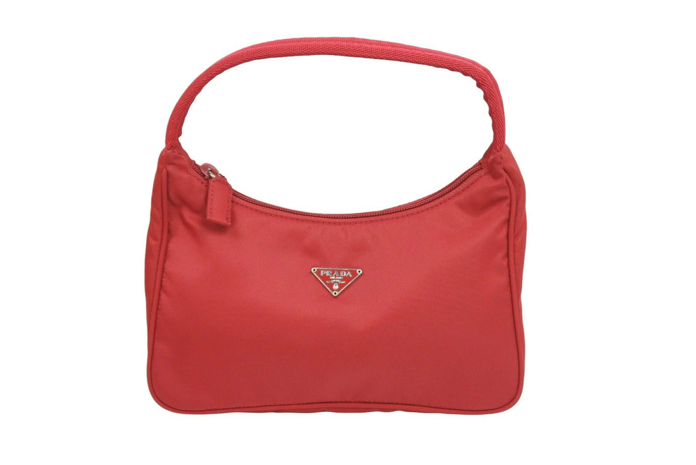 Prada Hobo Handbag Pouch Clutch Triangle Red